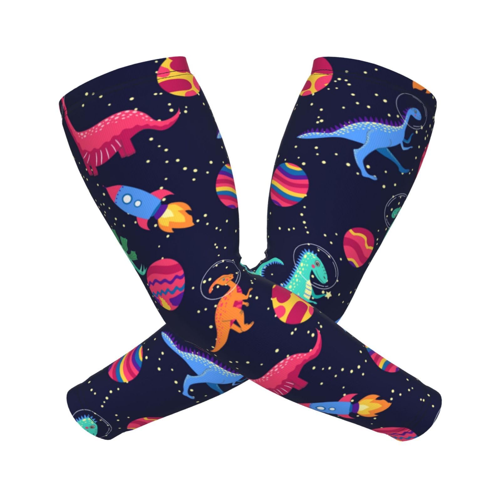 MZERSE Men Women Sun Protection Cooling Arm Sleeves Compatible With Cute Cartoon Dragon Galaxy Stars Planets Space Dinosaur, Non-Slip Compression Sleeve for Running Cycling Golf Driving Basketball