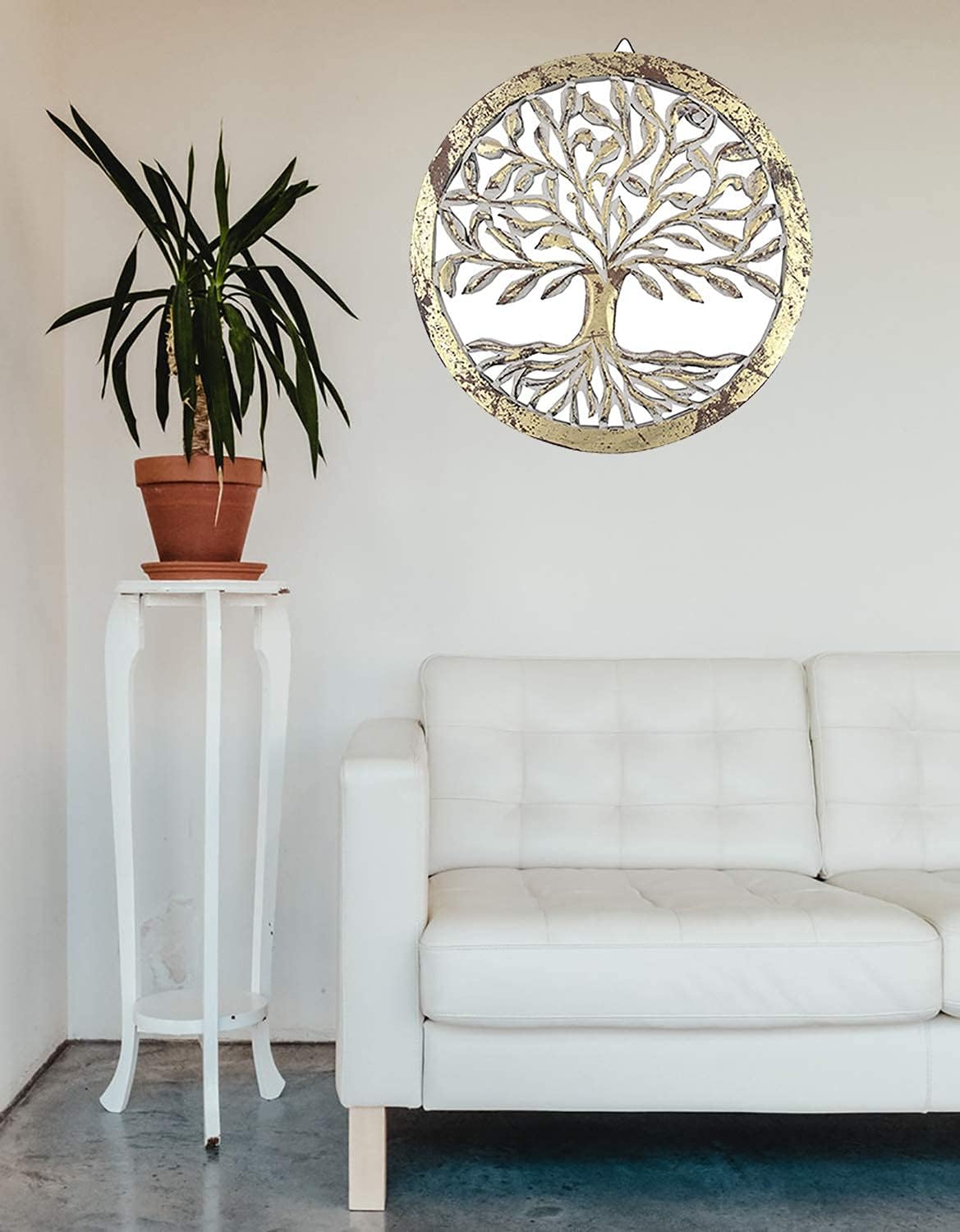 DharmaObjects Handcrafted Wooden Tree of Life Wall Decor Hanging Art (Gold)