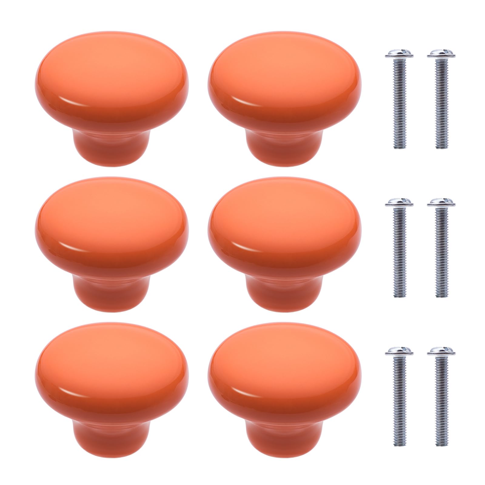 NAKUPENDA 6Pcs Furniture Ceramic Knobs Round Ceramic Cupboard Drawer Knobs Ceramic Handles with Screws for Children's Room Kitchen Cupboards Bookshelf (Orange)