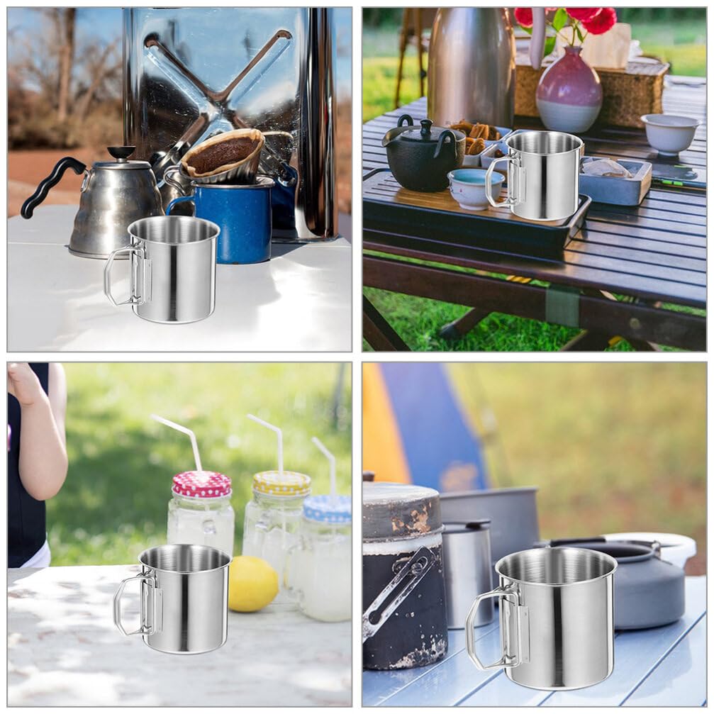 BESPORTBLE 2 Tazas Portátiles de Acero Inoxidable Fáciles de Limpiar con Asa Plegable Pack de 2 Unidades para Beber al Aire Libre Ideales para Camping y Picnic