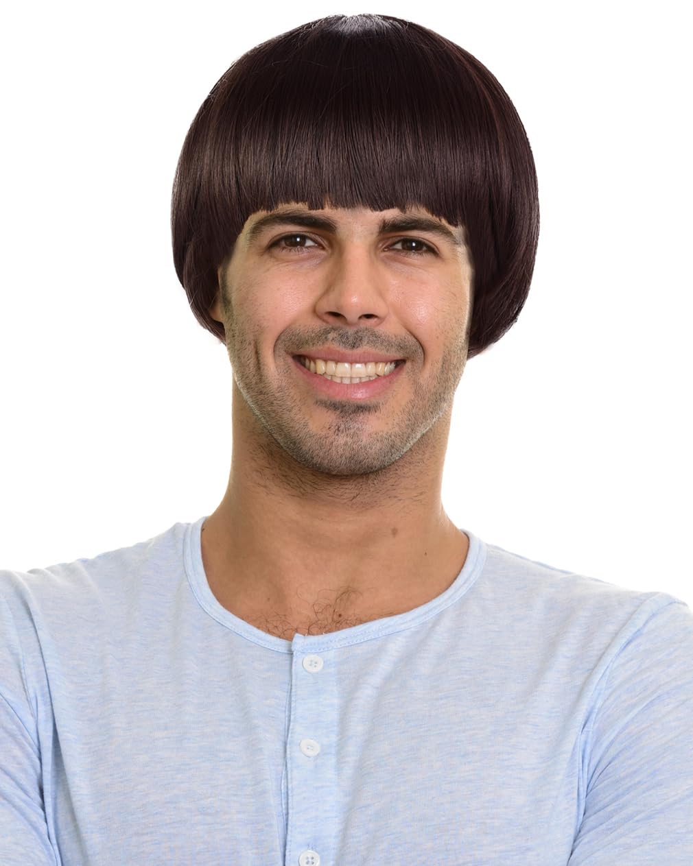 PATURPINTShort Mushroom Wig for Men-Synthetic 60s Bowl Cut Wigs for Anime Movie Music Costume Halloween Cosplay Party (Dark Brown)
