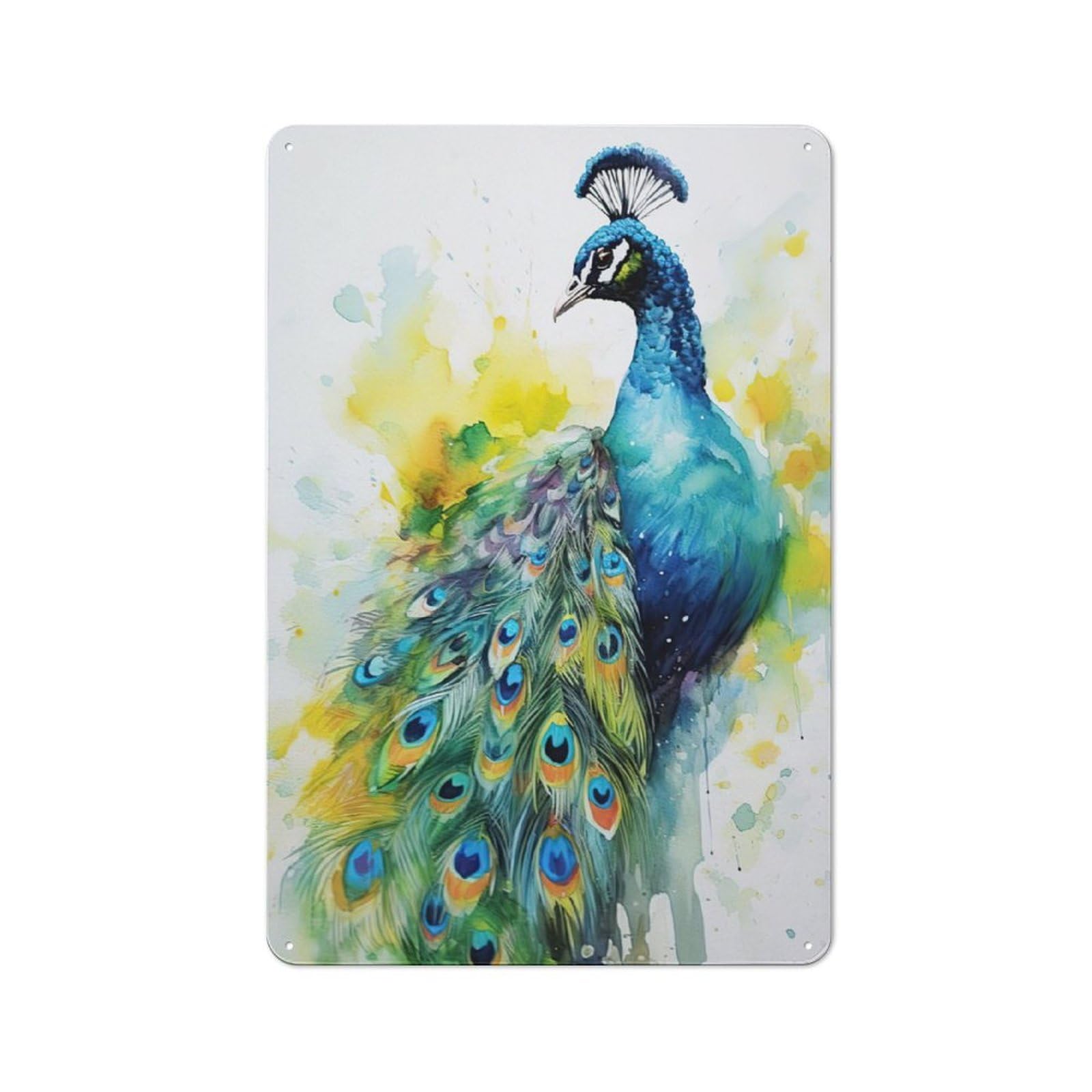 Junmoney Peacock Watercolor For Lounge Or Reading Corner, Vintage Metal Sign 30X20cm, For Cooler-Season Styling In Lounge And Reading Corner