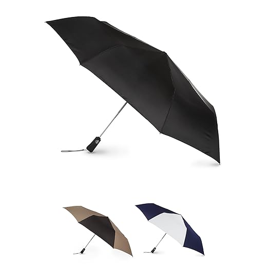 Totes Blue Line Golf Size Auto Open/Close Umbrella, Water Repellent Canopy, Black
