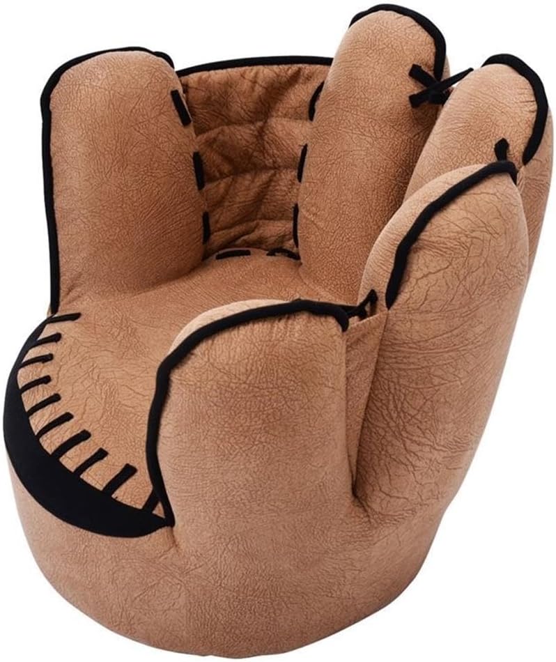 Pemberly Row Baseball Glove Kids Armrest Chair, Faux Suede Upholstery, Brown Finish, 23" L x 19" W x 17" H, Eucalyptus Wood Frame, Lightweight Design, Fun Accent for Kids Room Ages 3 to 5 Years