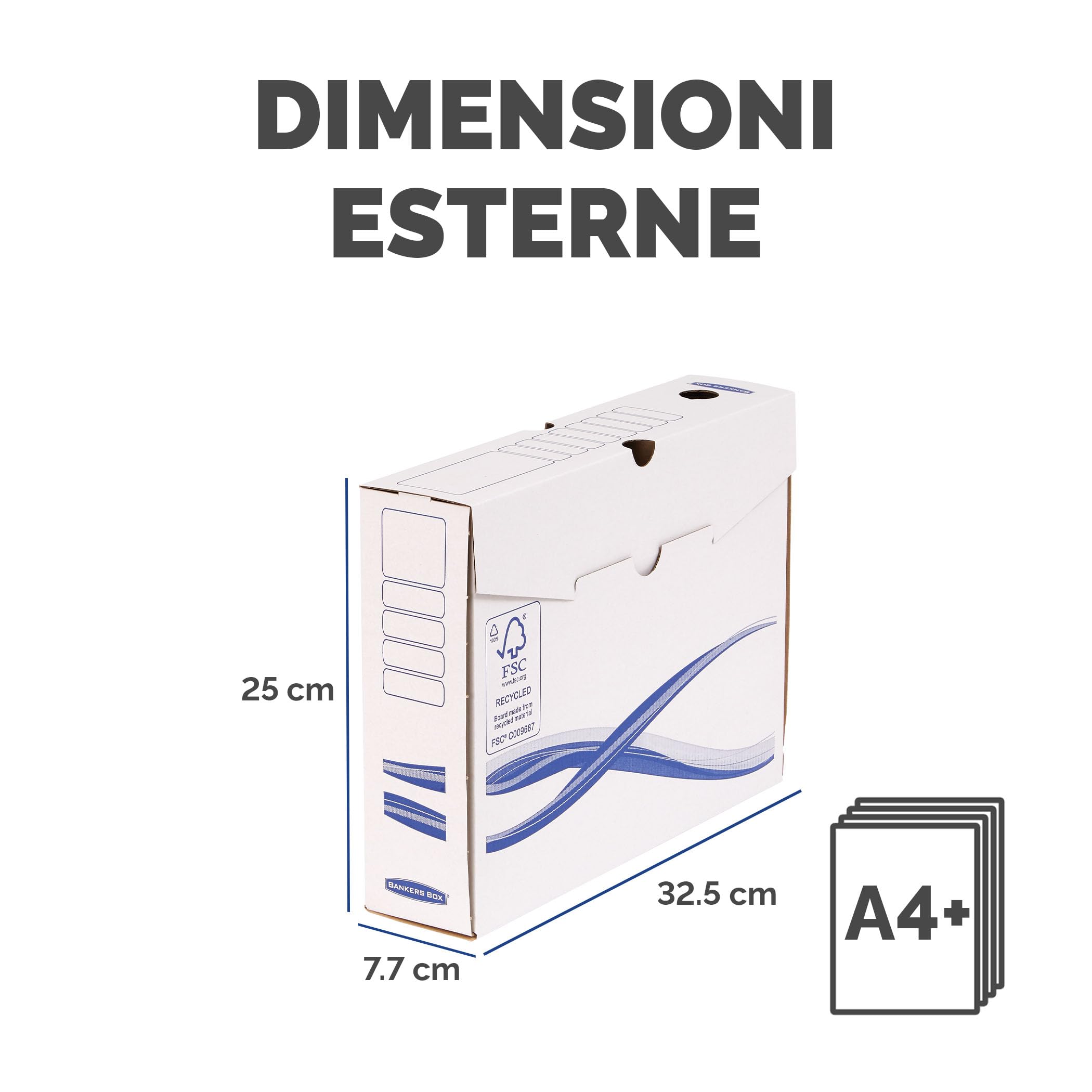 Bankers Box 4460102 Scatola Archivio A4 Basic, Dorso 80 mm, FSC, Confezione da 25 Pezzi
