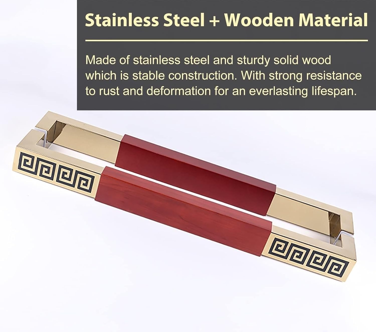 Stainless Steel Wood Door Handle Rectangle,Paired Push Pull Handle for Front/Barn/Public Door,Rustic Bold Grab Bar Pole Commercial,5cm Wide (Color : OneColor, Size : 42.5cm/16 3/4in)