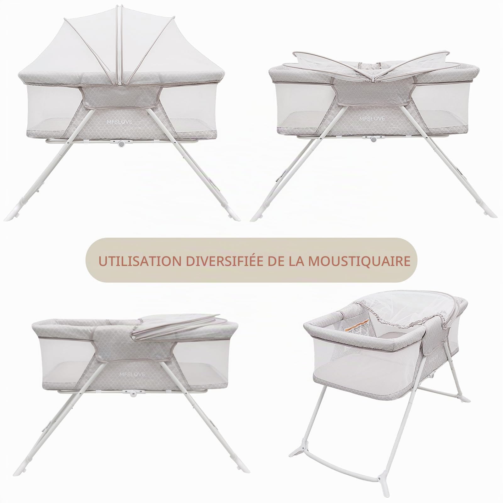 Lit de bébé portable avec moustiquaire, berceau pliable nouveau-né à 6 mois