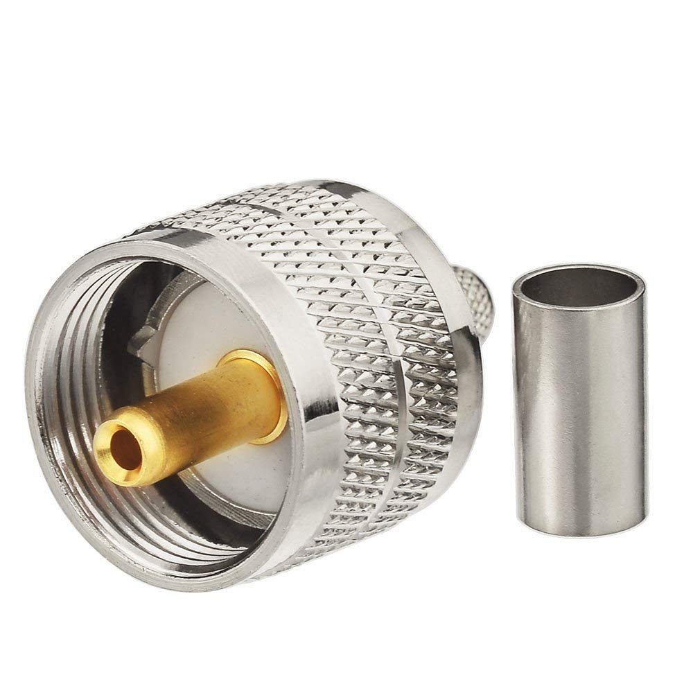 Superbat Conector UHF RG58 PL259 Macho + SO239 Hembra Crimpado y Soldadura 50 Ohm para Radio CB Antena UHF/VHF Radioaficionados Medidor SWR Cable RG58 RG142 RG400 LMR-195 RG303 RG141 (10 Piezas)