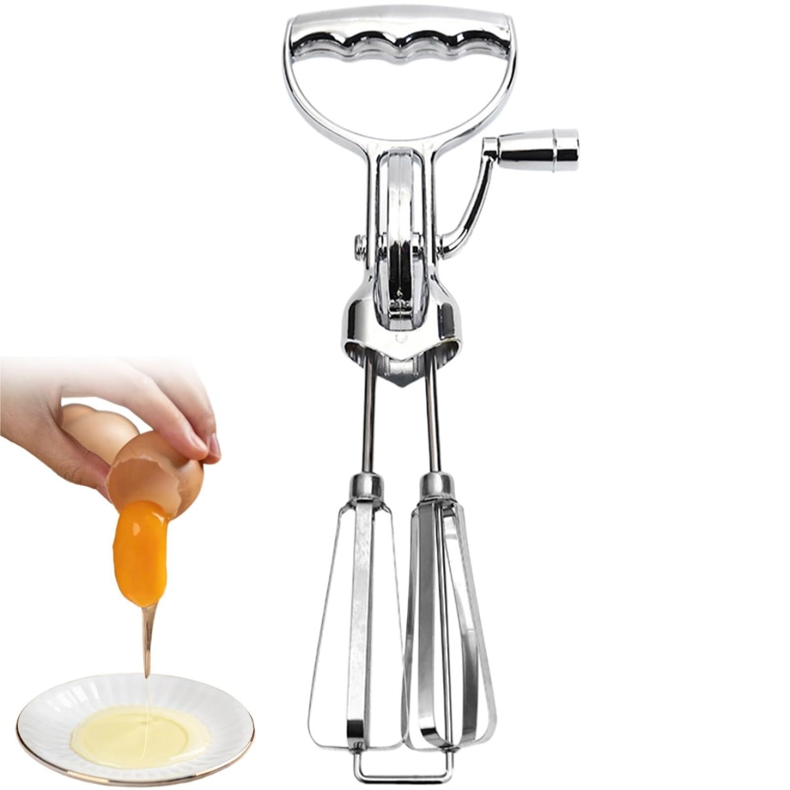 Varillas de Batir para Cocinar Batidor De Huevos Manual, Batidor De Huevos Giratorio De Doble Cabezal, Herramientas For Hornear De Acero Inoxidable Que Ahorran Trabajo En La Cocina Del Hogar Huevos, E