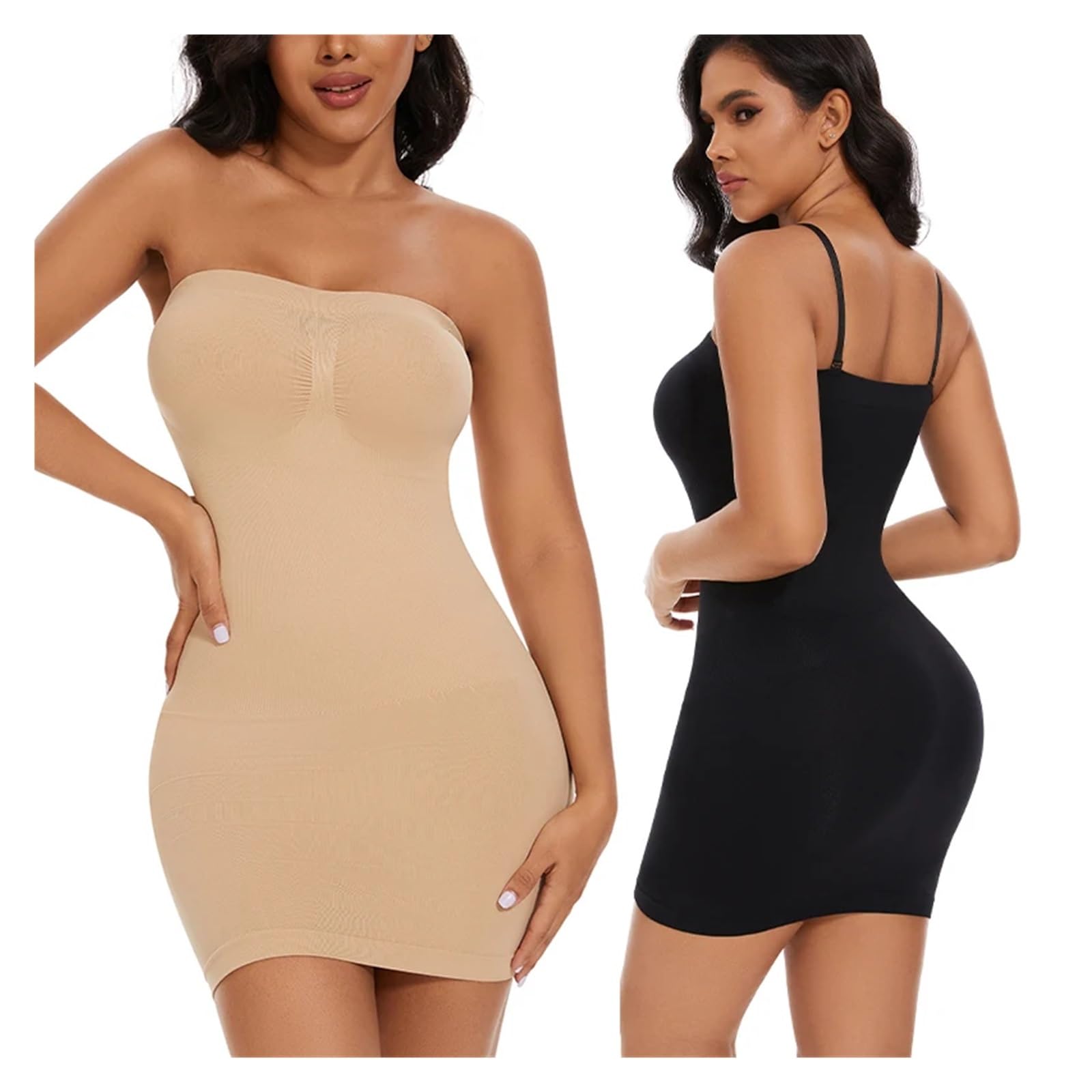 Vestido Moldeador Vestido moldeador sexy de encaje completo for mujer, vestido ajustado con hombros descubiertos, sin tirantes, moldeador de cuerpo de compresión suave, adelgazante de cintura.(Black,2