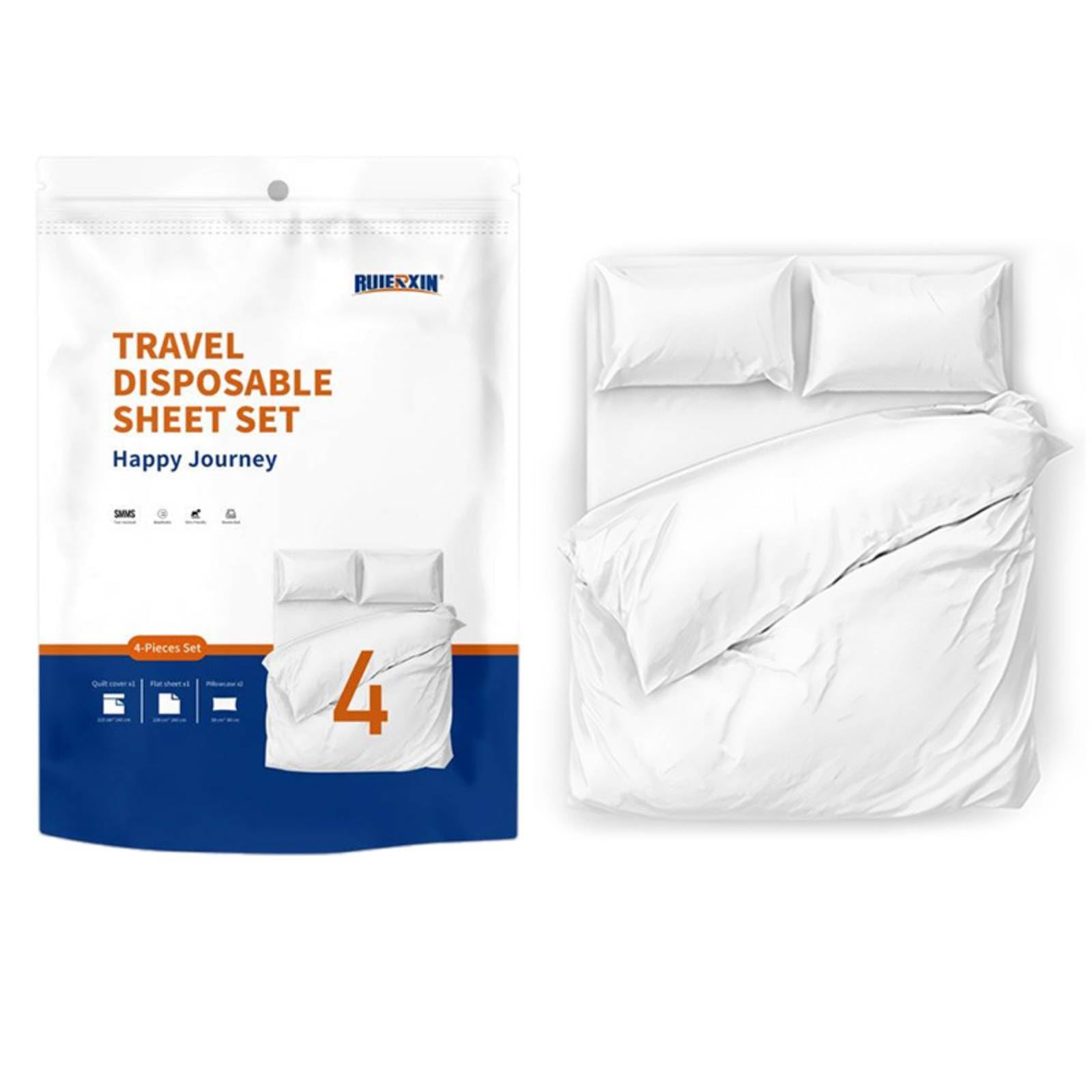 Disposable Bed Sheets for Travel - 4PCs King Size Ultra-Soft Non-Woven Fabric Set with Quilt Cover Disposable Pillow