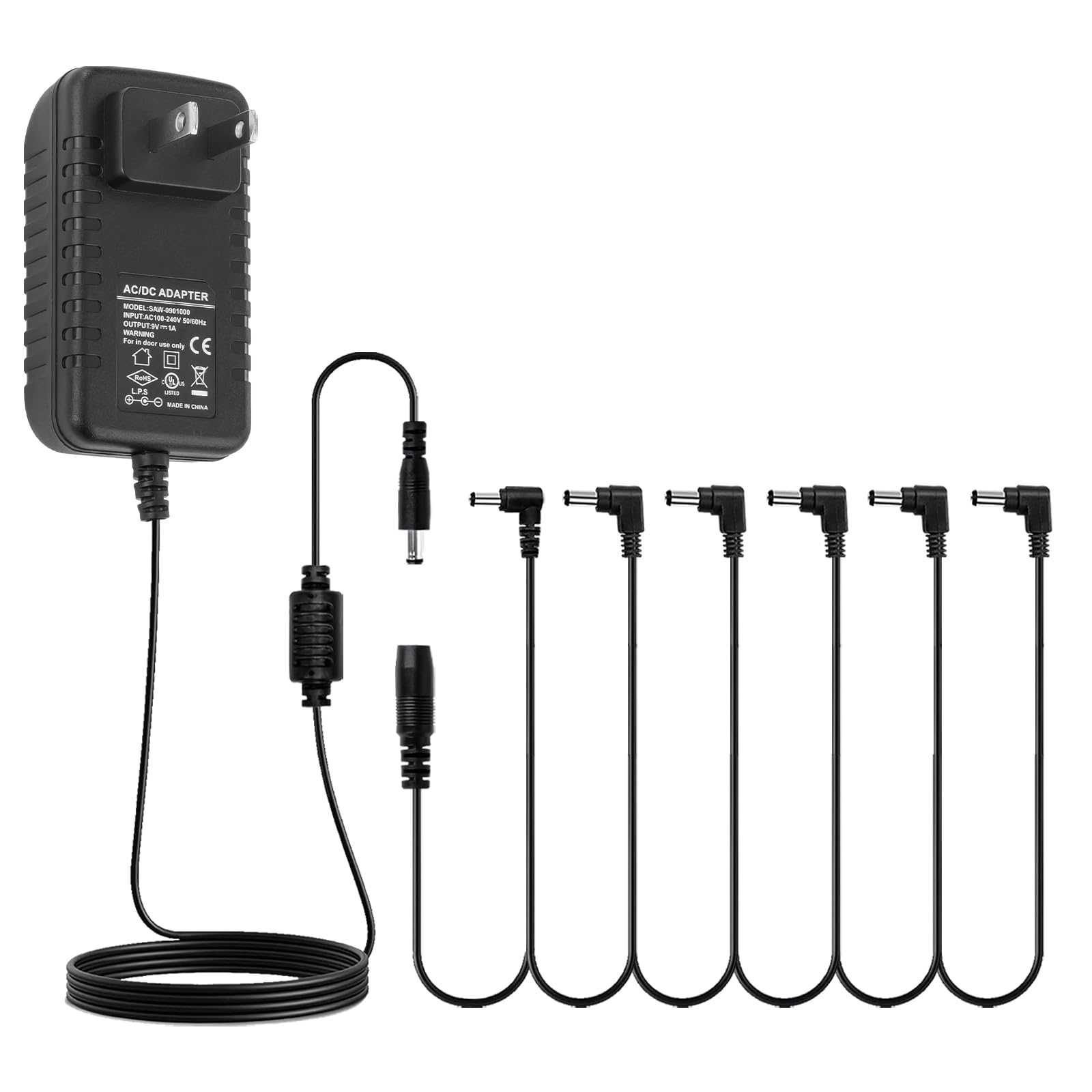 STRICH SPA-10 Guitar Pedal Power Supply Adapter, 9V 1A, Negative Tip