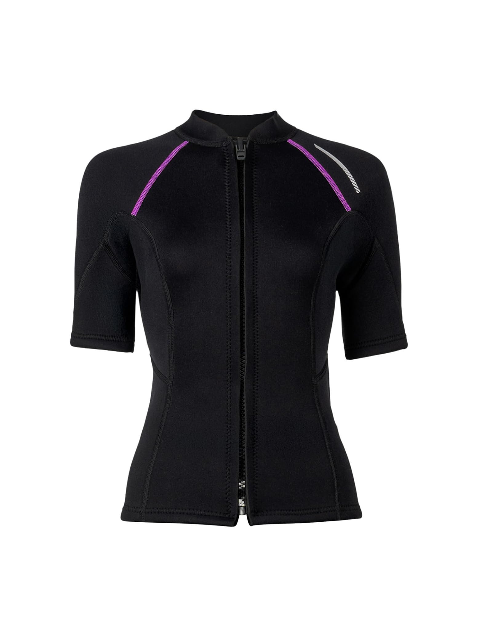 Yihuimin Women 1.5mm Neoprene Diving Wetsuit Short Sleeve Surfing Swim Tops Front Zip up Shirt Bathing Suit Black Large