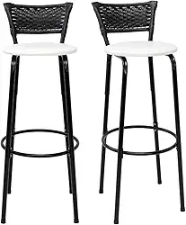 Kit 2 Banquetas Altas 80cm Estrutura Preta Encosto Junco Preto Ideal Bancada Cozinha Americana Bares Balcão Ilha Área Gourmet Piscina Itagold (Assento Branco)