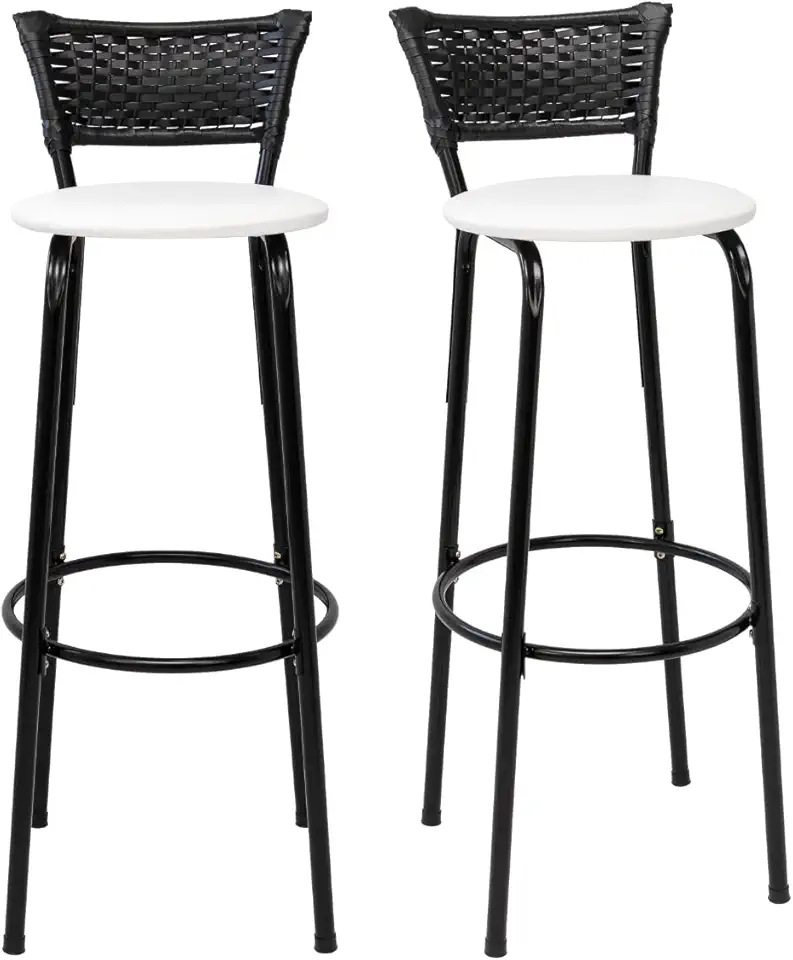 Kit 2 Banquetas Altas 80cm Estrutura Preta Encosto Junco Preto Ideal Bancada Cozinha Americana Bares Balcão Ilha Área Gourmet Piscina Itagold (Assento Branco)