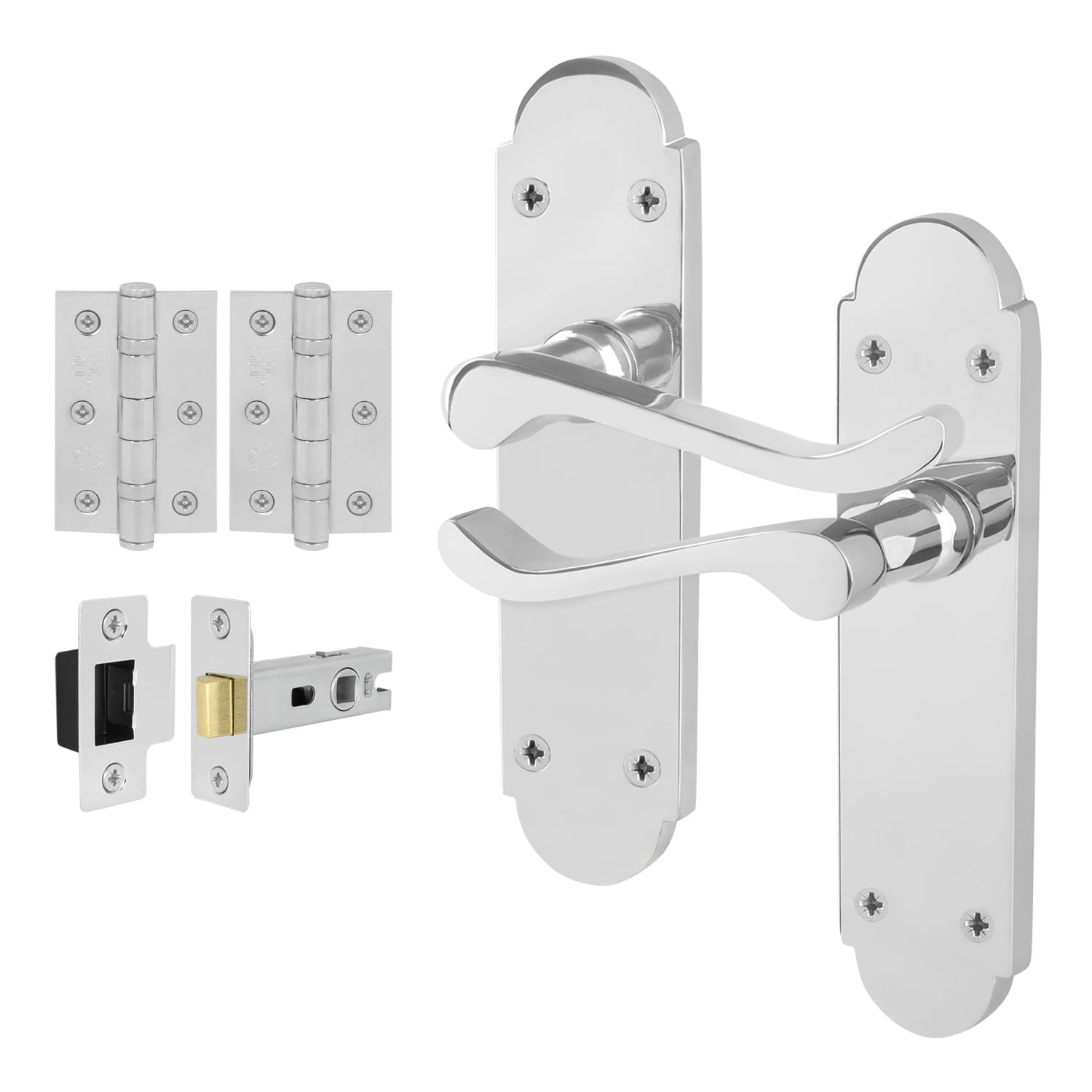 EAI Polished Chrome Door Handles with Latch 64mm and Hinges