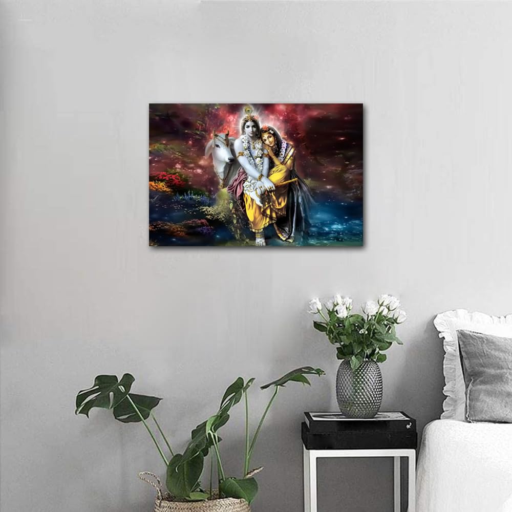 TISHIRON Lord Krishna Canvas Hinduism Cultural Pictures Canvas Wall Art Indian Deity in Watercolor Paintings Artwork for Living Room Giclee Wooden Framed Ready to Hang Posters and Prints 24" Wx16 H - Image 3