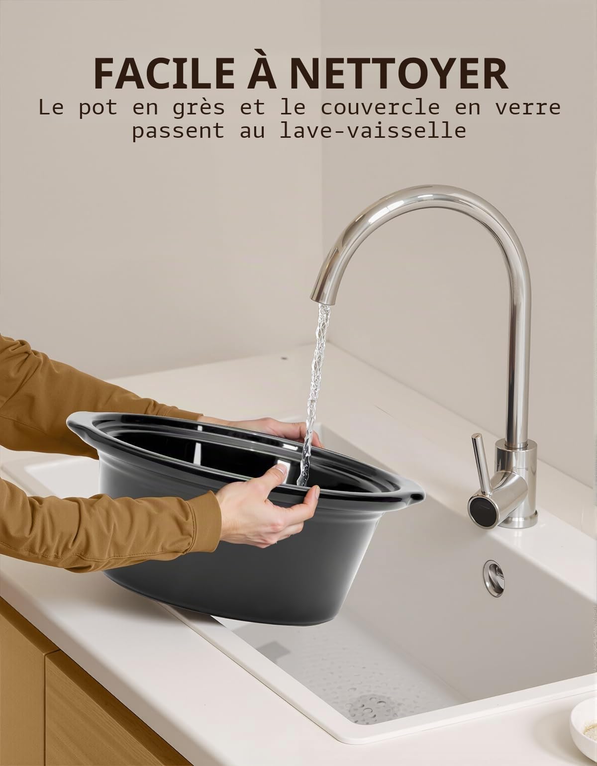 ESC-35A-OSSL 3,5L|200 W Slow Cooker avec 3 niveaux de chauffage et indicateur de puissance, passe au lave-vaisselle et avec poignées de transport, argenté