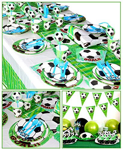 Soccer Party Supplies Sports Theme Party Pack Including Plates, Cups, Napkins, Spoons, Knives, Forks, Invitation Cards, Tablecloth, Banner, Gift Bags And Balloons 307Pcs, Serves 24 #TOP6