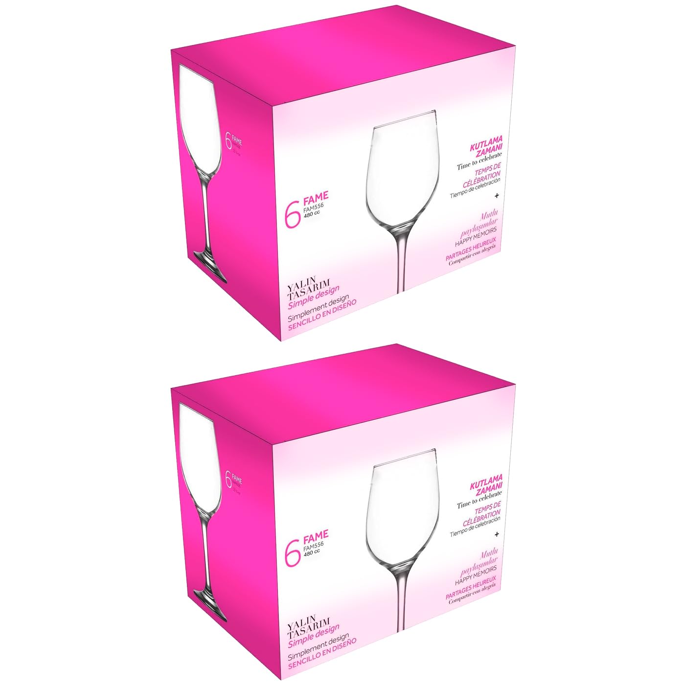 Acan Tradineur - Confezione da 12 calici, modello fame, capacità: 480 ml, per vino, lavabili in lavastoviglie, dimensioni: circa 7,2 x 22 cm