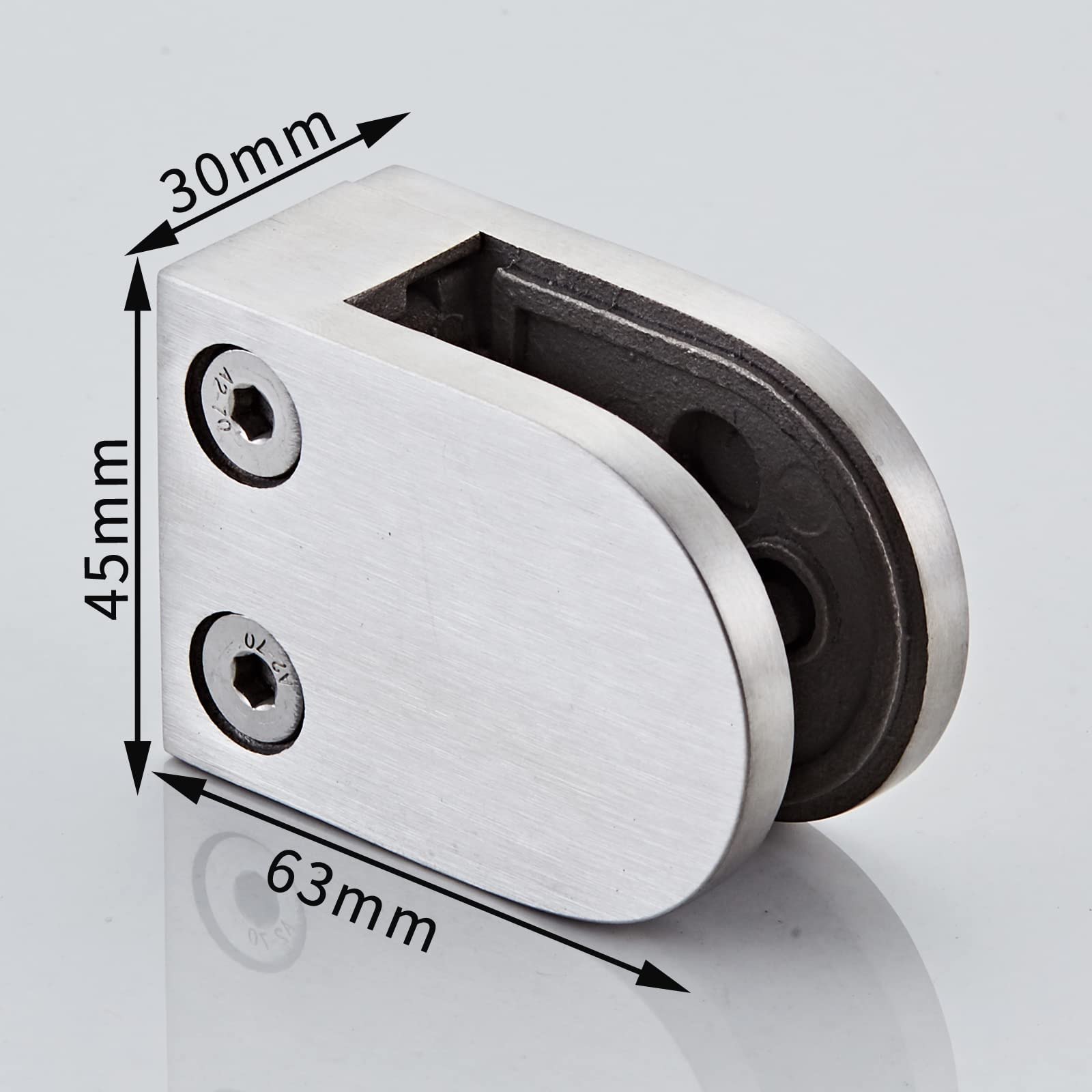 Abrazadera de vidrio – 4 soportes de vidrio para vidrio templado de 1/3 a 1/2 pulgadas (8 mm-12 mm), clip de vidrio redondo de acero inoxidable 304 con parte trasera plana pulida para barandilla