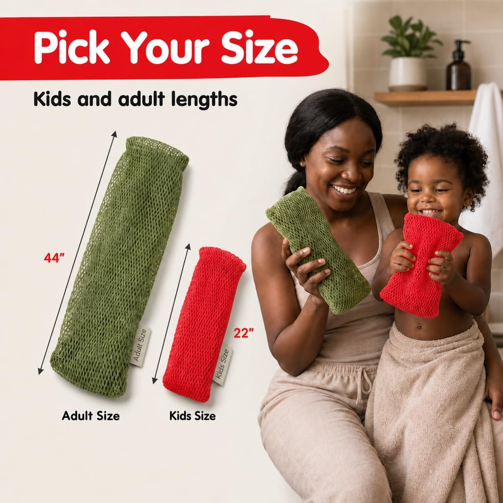 African Net Sponge Authentic|Small Loofah Sponge for Kids|22"(Chilli Red) image 2