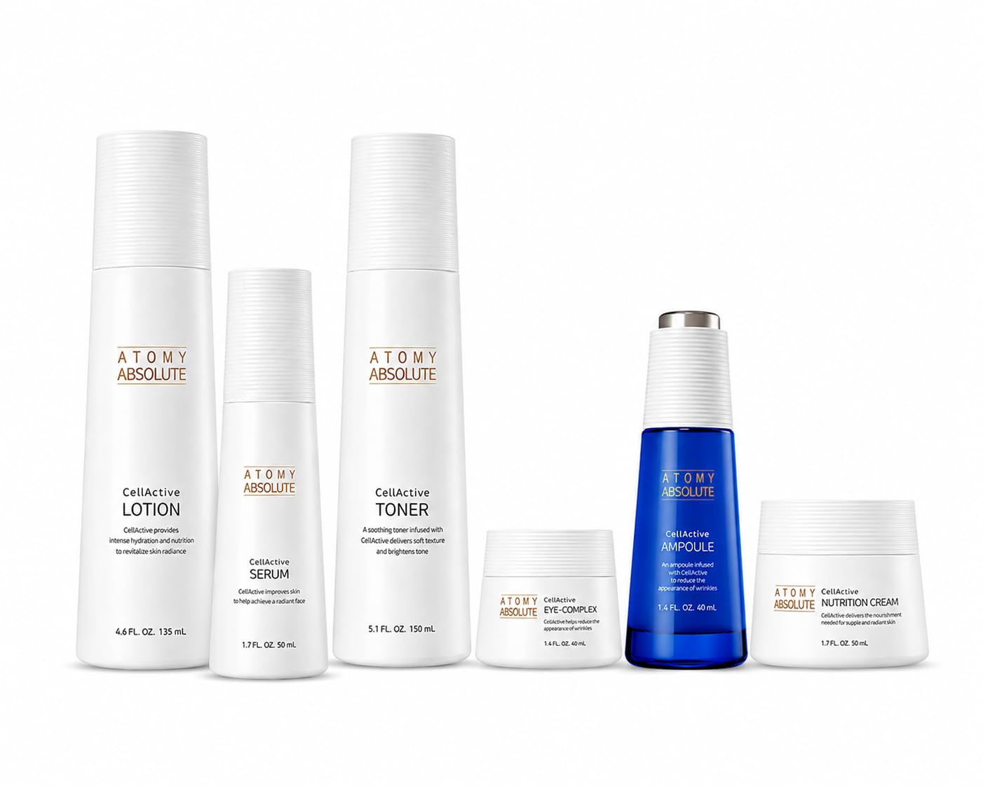 Absolute CellActive Skincare 6-Piece Set/Korean Skincare, Moisturizer, Serum, Ampoule, Eye Complex, Cream