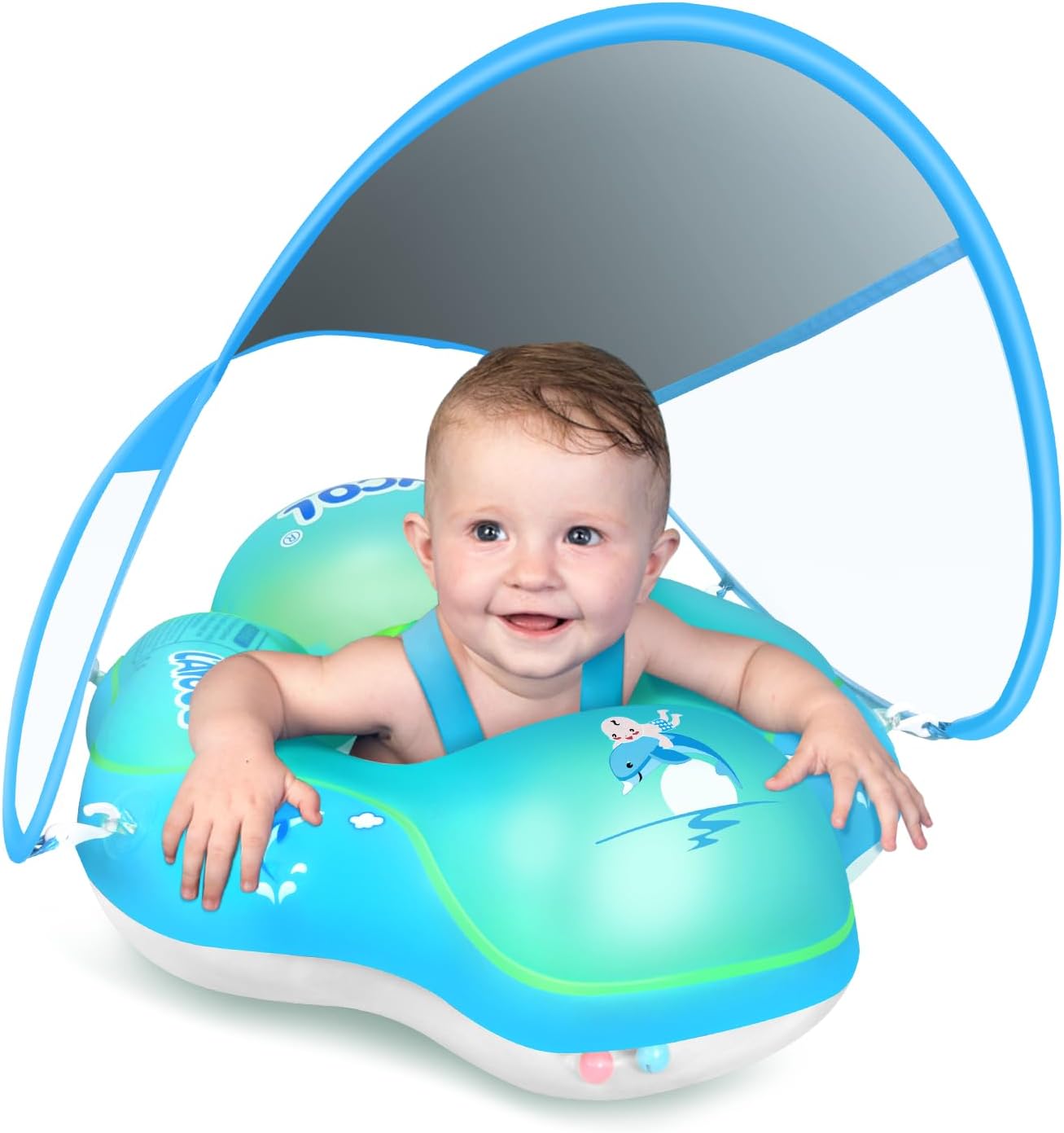 LAYCOL Baby Pool Float with Canopy UPF50+, 5 Point Safety Buckle No Flip Over, Inflatable Toddler Floaties Infant Pool Floats with Double Air Chambers, Baby Beach Essentials/Traval for 3-36M