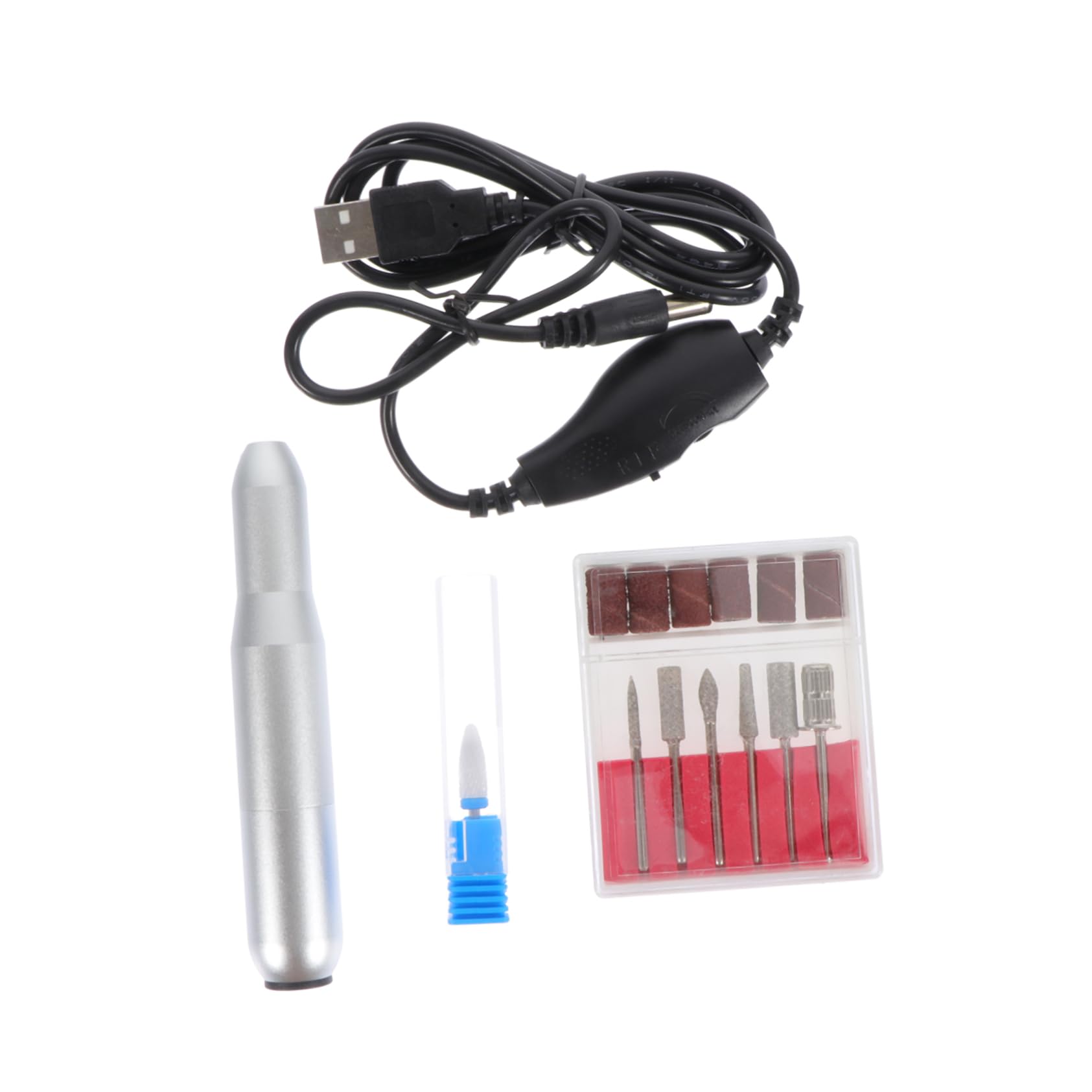 Lima de Uñas Eléctrica Portátil de Aluminio Plata 20000 Rpm USB | Juego de 1 Set, Cabezales de Lijado y Pulido, Línea de Carga Usb, Uso Profesional y Doméstico