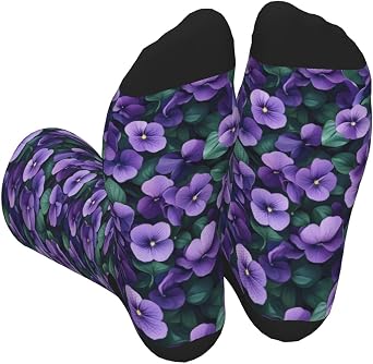 Purple Tricolor Pansy Flower Novelty Funny Mid-Calf Socks Stockings For Women Men Socks For Travel Nurse Sport