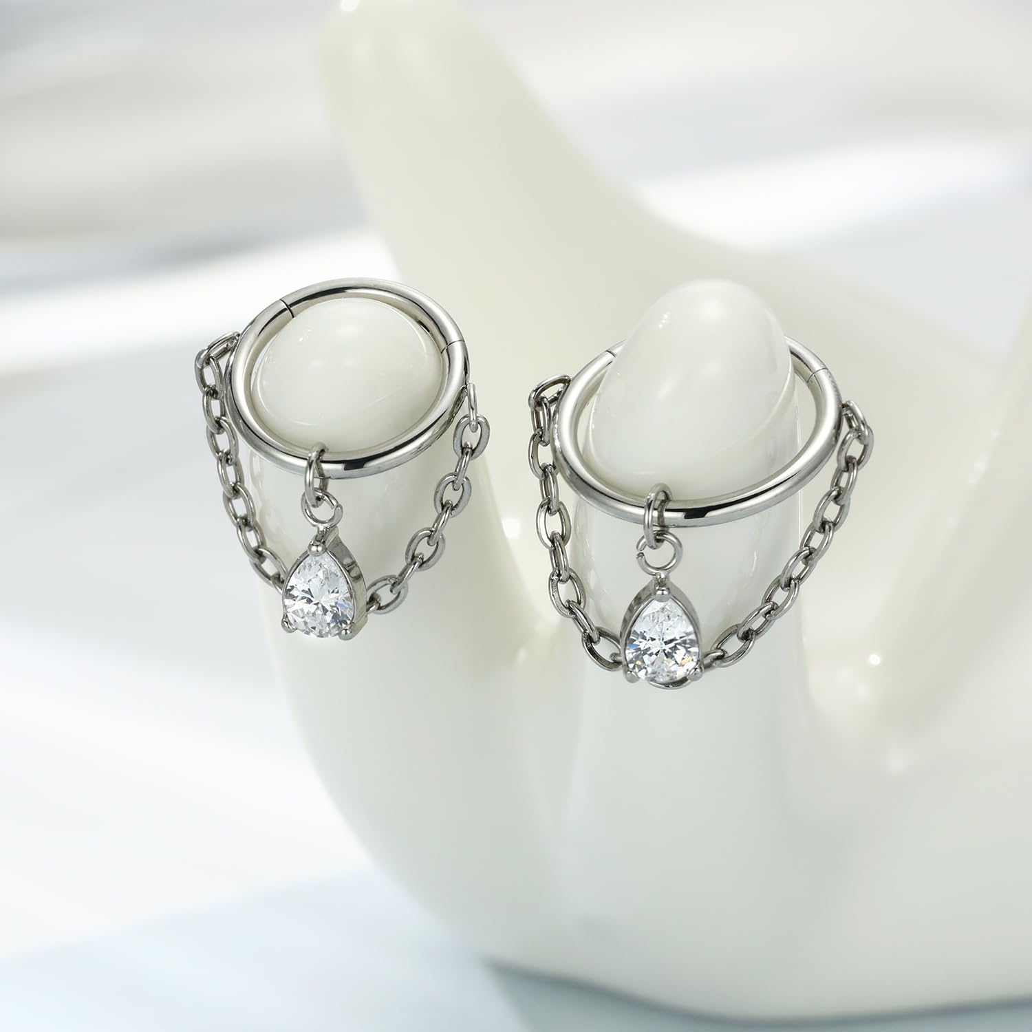FUNLMO Conch Helix Cartilage Orbital Piercing Jewelry Chian Cube Zircon Dangle Conch Helix Earring 16G 10mm Silver 316L Surgical Steel Nose Septum Ring