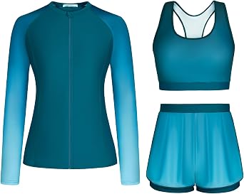 3 Piece Rash Guard for Women UPF 50+ Sun Protection Long Sleeve Swimsuits