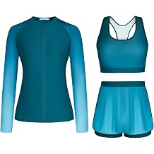 JASAMBAC 3 Piece Rash Guard for Women, Long Sleeve Swimsuits Bathing Suit 2026, UPF 50+ Swim Shirt with Built in Bra & Shorts