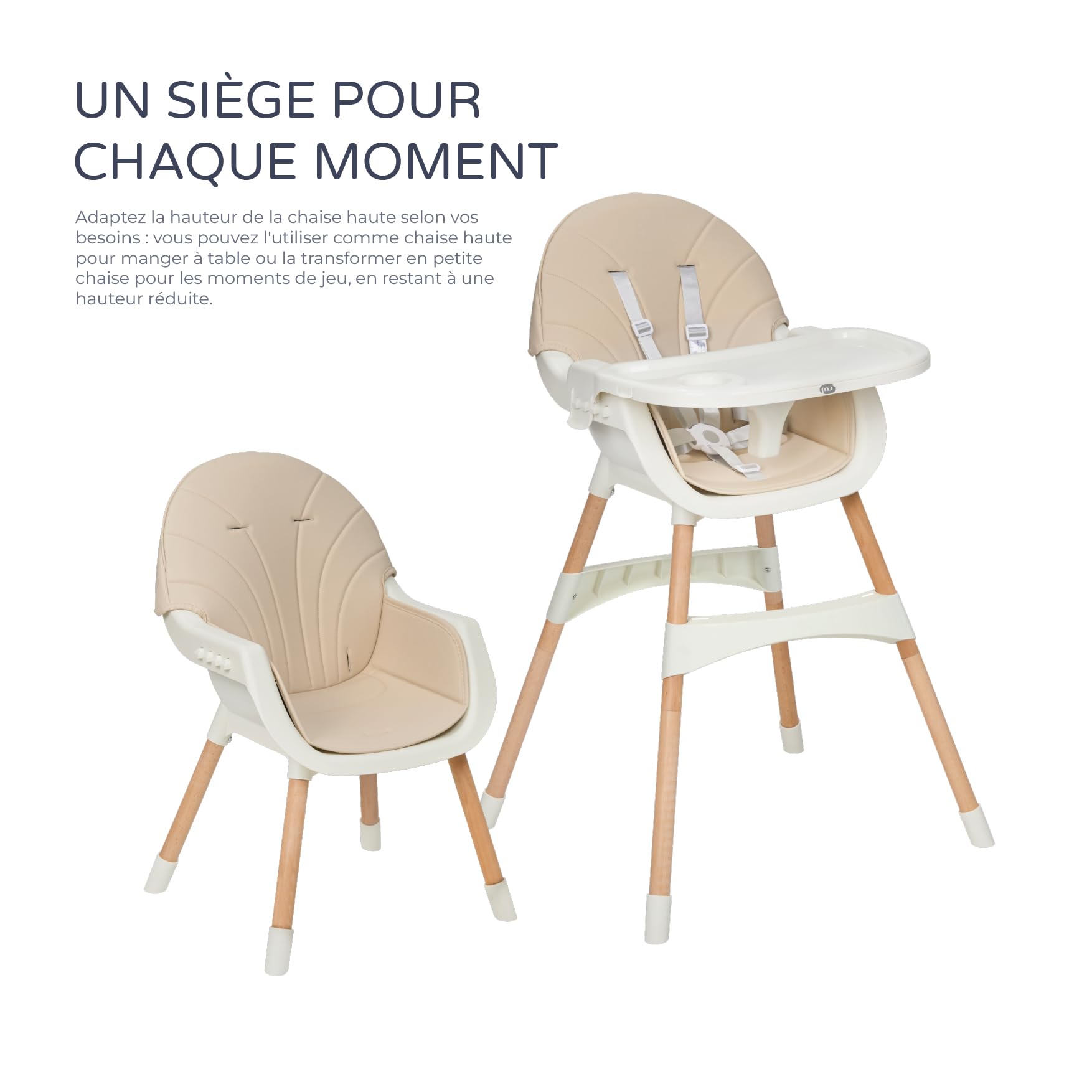MS BabyWorld – MIKA – Chaise Haute pour Bébé 3 en 1 | Convertible en Rehausseur et Chaise | Siège Rembourré | Pliable et Évolutive