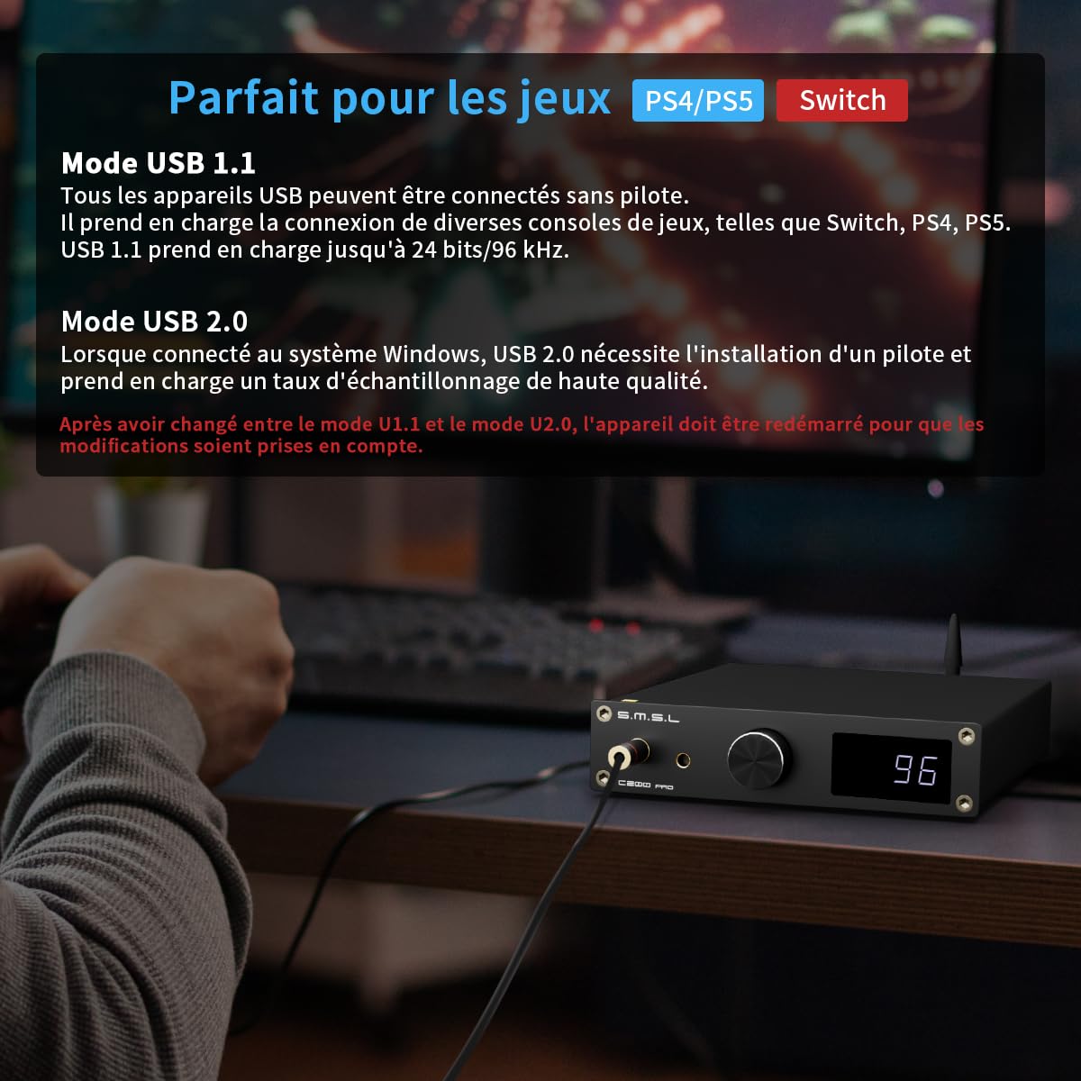 SMSL C200 Pro LDAC Amplificateur de Casque| ES9039Q2M XU-316 DSD512 32Bit/768kHz DAC Amp| USB/Opt/Coax/Bluetooth5.1 vers 4.4mm/6.35mm/RCA/TRS Ampli Casque Audio Home pour PS5/Switch/PC/MAC/Ordinateur