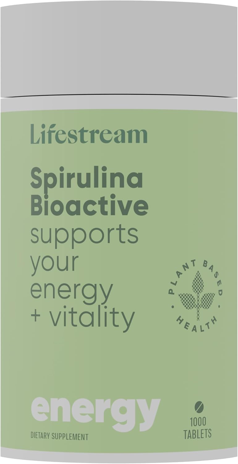 Lifestream Spirulina Tablets Certified Organic Nutrient-Dense Green Superfood Natural Energy Immune Support High in Protein Vegan Friendly Daily Supplement 1000 Tablets