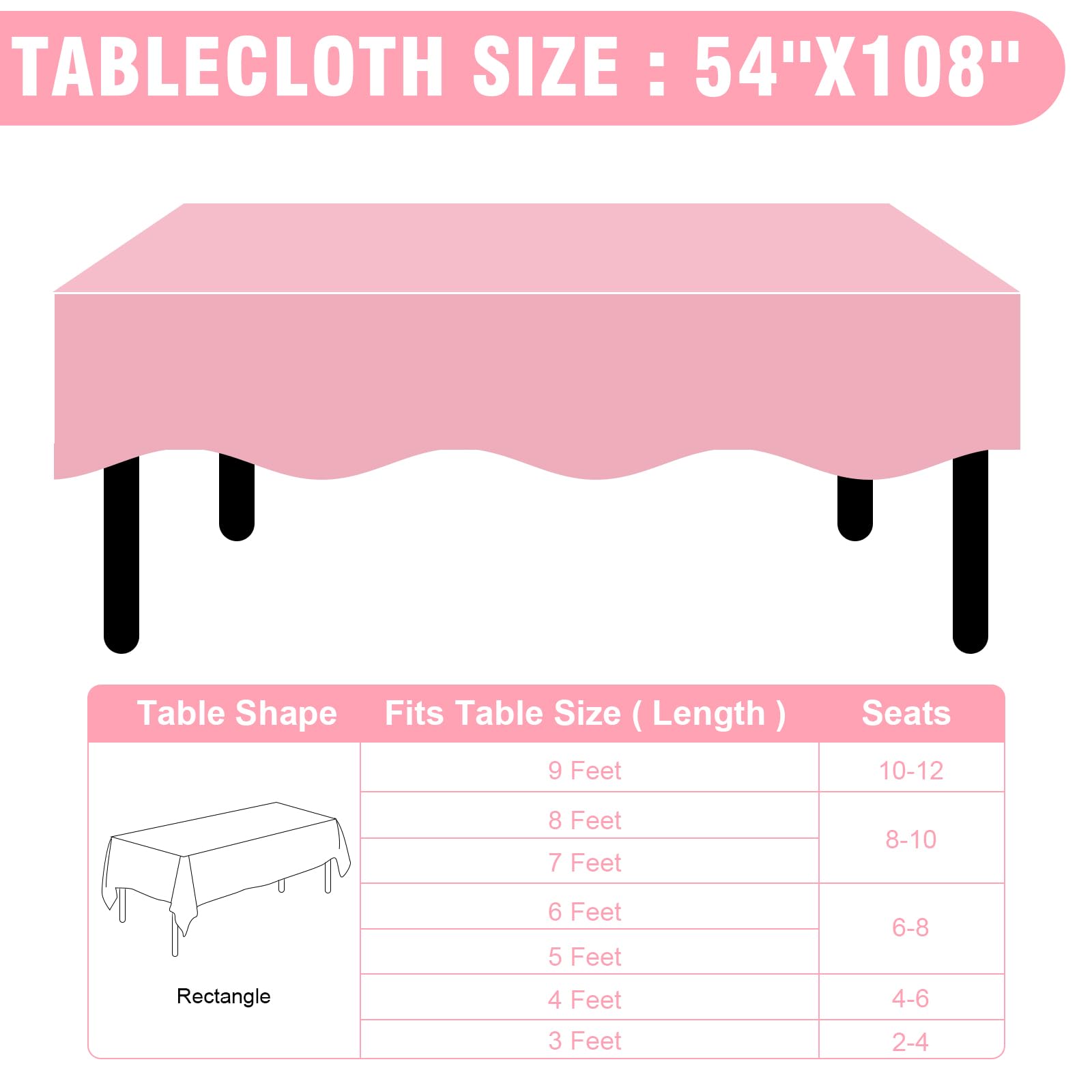 RowinsyDD 50 tovaglie usa e getta in plastica rosa 137,2 x 274,3 cm per tavoli rettangolari, tovaglie usa e getta per sala da pranzo, feste, barbecue, matrimoni, esterni, 50 pezzi