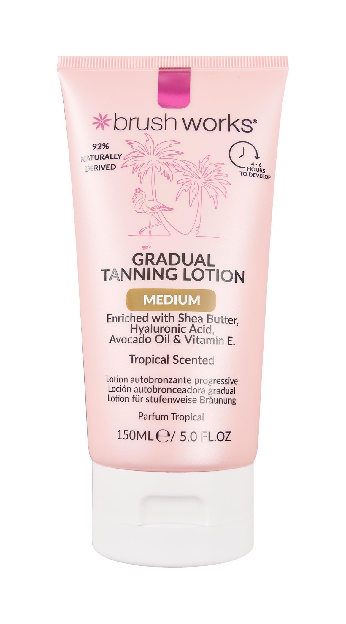 Brushworks Gradual Tanning Lotion Medium 150ml - Gradual Tan for a Radiant Sun Kissed Glow, Lightweight, Fast-Absorbing Self Tan with Skincare Ingredients, Tropical Scented, Vegan & Cruelty Free