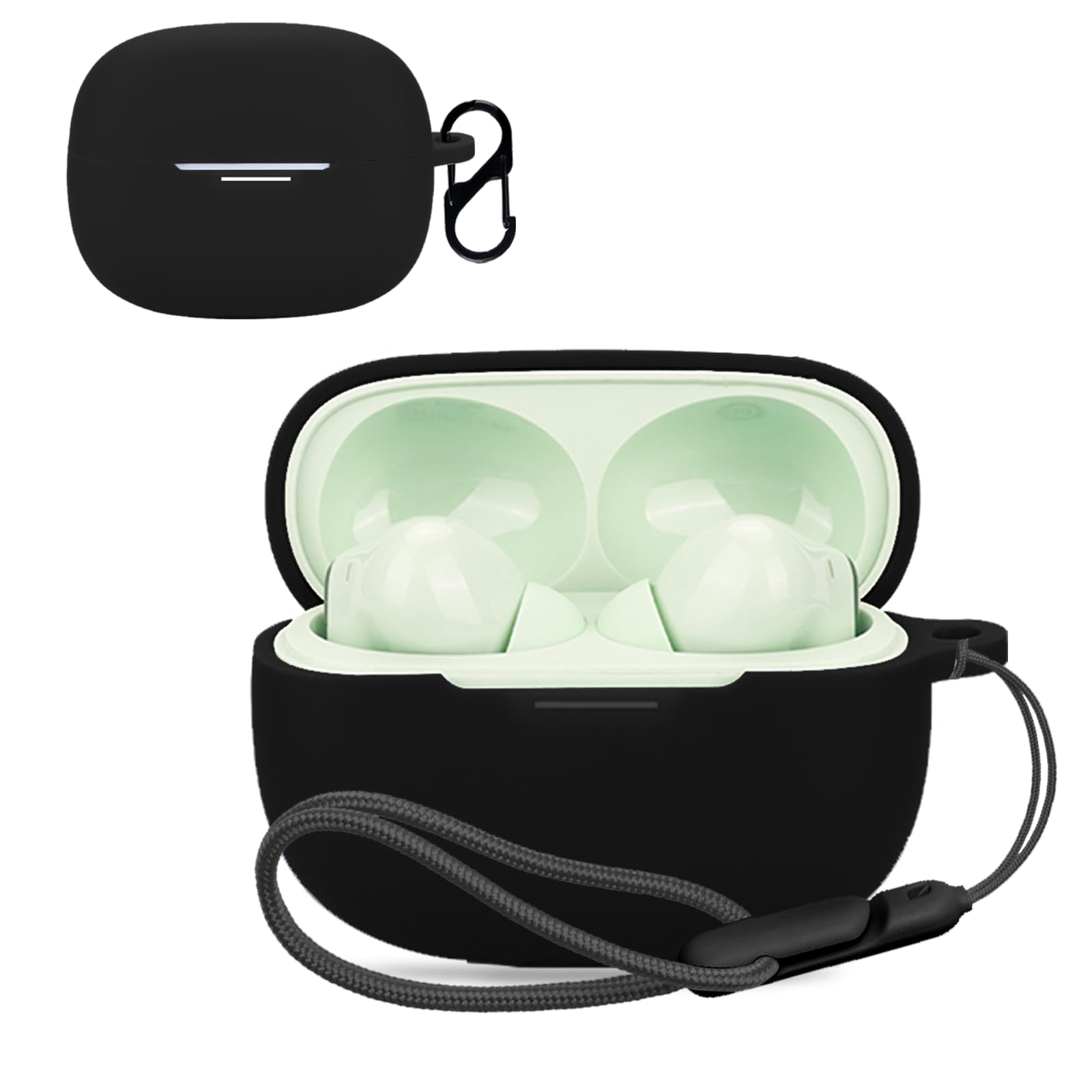 for Xiaomi Redmi Buds 6 Pro Case Cover,Wireless Earphone Protective Case (with Carabiner + Lanyard) Protective Cover for Redmi Buds 6 Pro(Black)