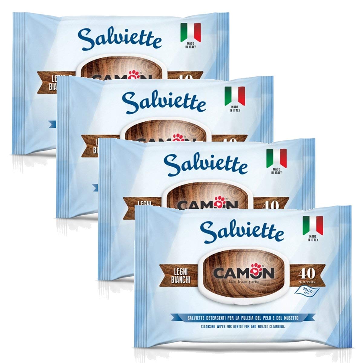 Camon Salviette detergenti ai legni Bianchi. Multipack 4 Confezioni
