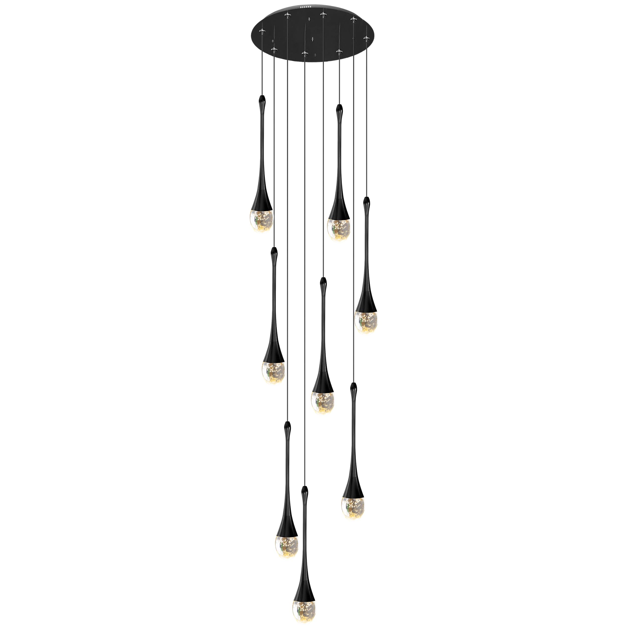 PCXEHUYP 8-Light Crystal Chandeliers 3CCT Dimmable LED Pendant Lights Raindrop Spiral High Ceiling Dome Chandelier For Living Room Foyer Entryway Staircase Lighting Fixture