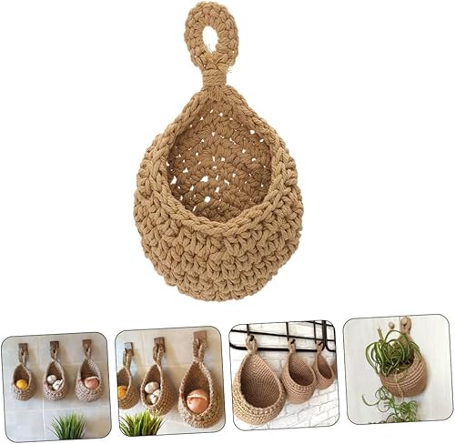 Miniatura 7 de Housoutil 2 cestas colgantes tejidas para plantas de pared, cesta de frutas y verduras, cesta de frutas colgantes, macetas de pared de red, cesta de
