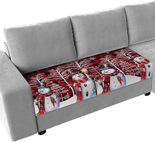 Fundas de cojín elásticas para sofá, diseño de muñeco de nieve, seccional, individual, en forma de L, con parte inferior elástica, diseño de copos
