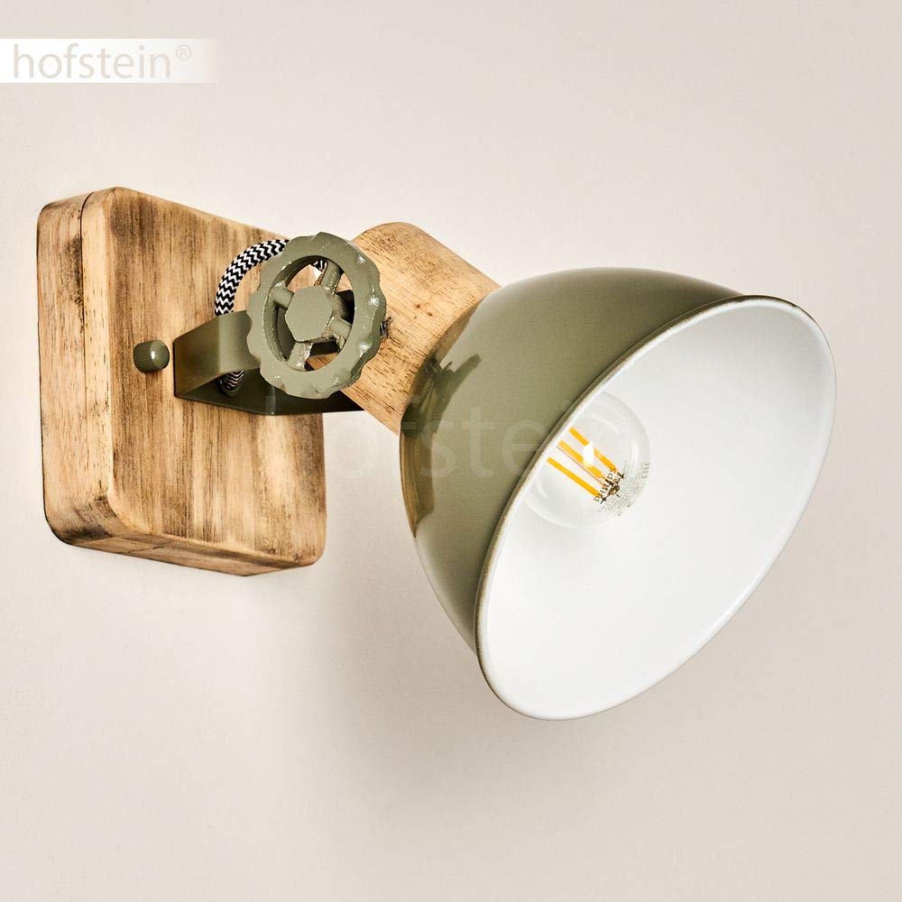 Lampada da parete Orny, lampada da parete regolabile in metallo/legno in verde/bianco/marrone, 1 luce, 1 attacco E27, spot da parete in design retro/vintage, senza lampadina/e
