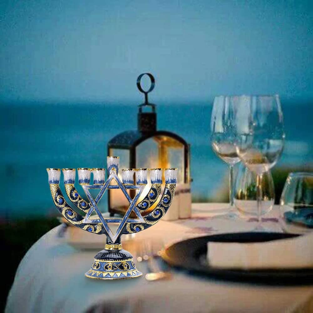Traditional Classic Hanukkah Menorah, Holds 9 Candles, Tall Graceful Style Candle, Precision Die Cast Non Tarnish, Home Decor for Events, Banquets, Family Gatherings
