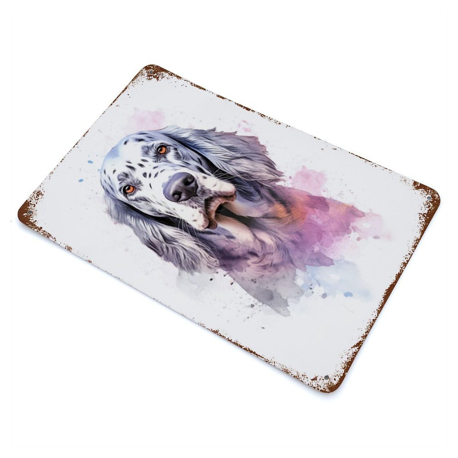 Vintage Metal Tin Sign Watercolor English Setter 11.8"x7.9", Industrial Home Decor for Farmhouse, Kitchen And Entryway Decor
