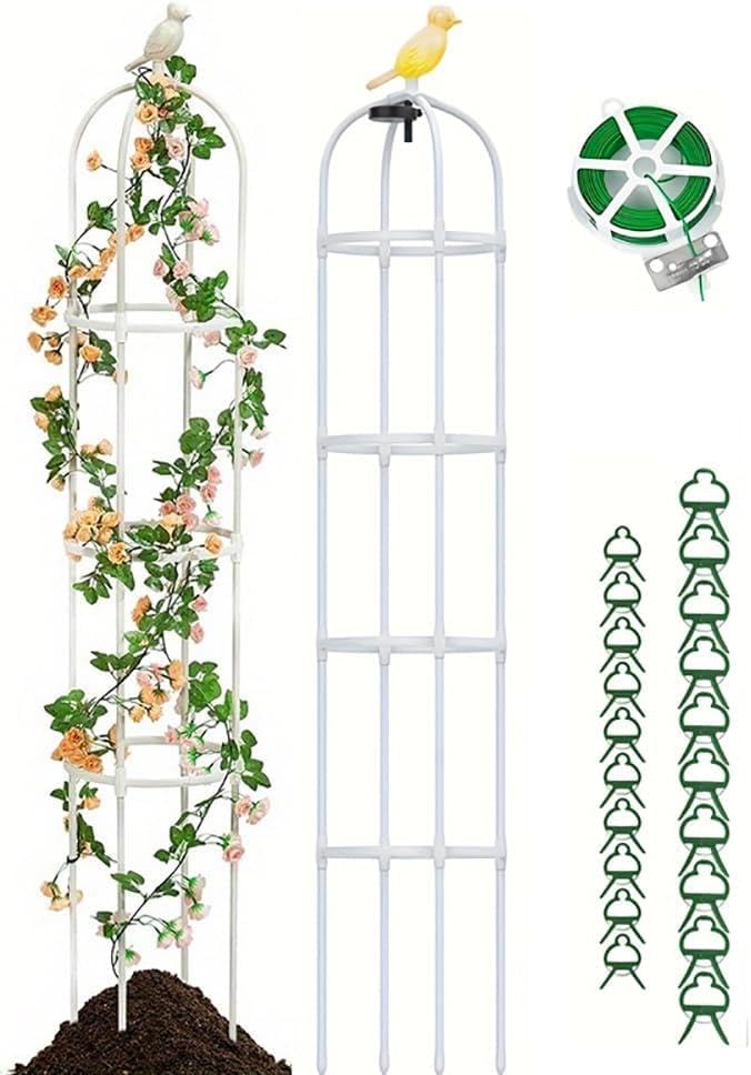 Rustproof Metal Garden Obelisk Trellis for Climbing Plants 6.6FT Round Flower Trellises for Clematis Vine Jasmine Support(XNHBT)
