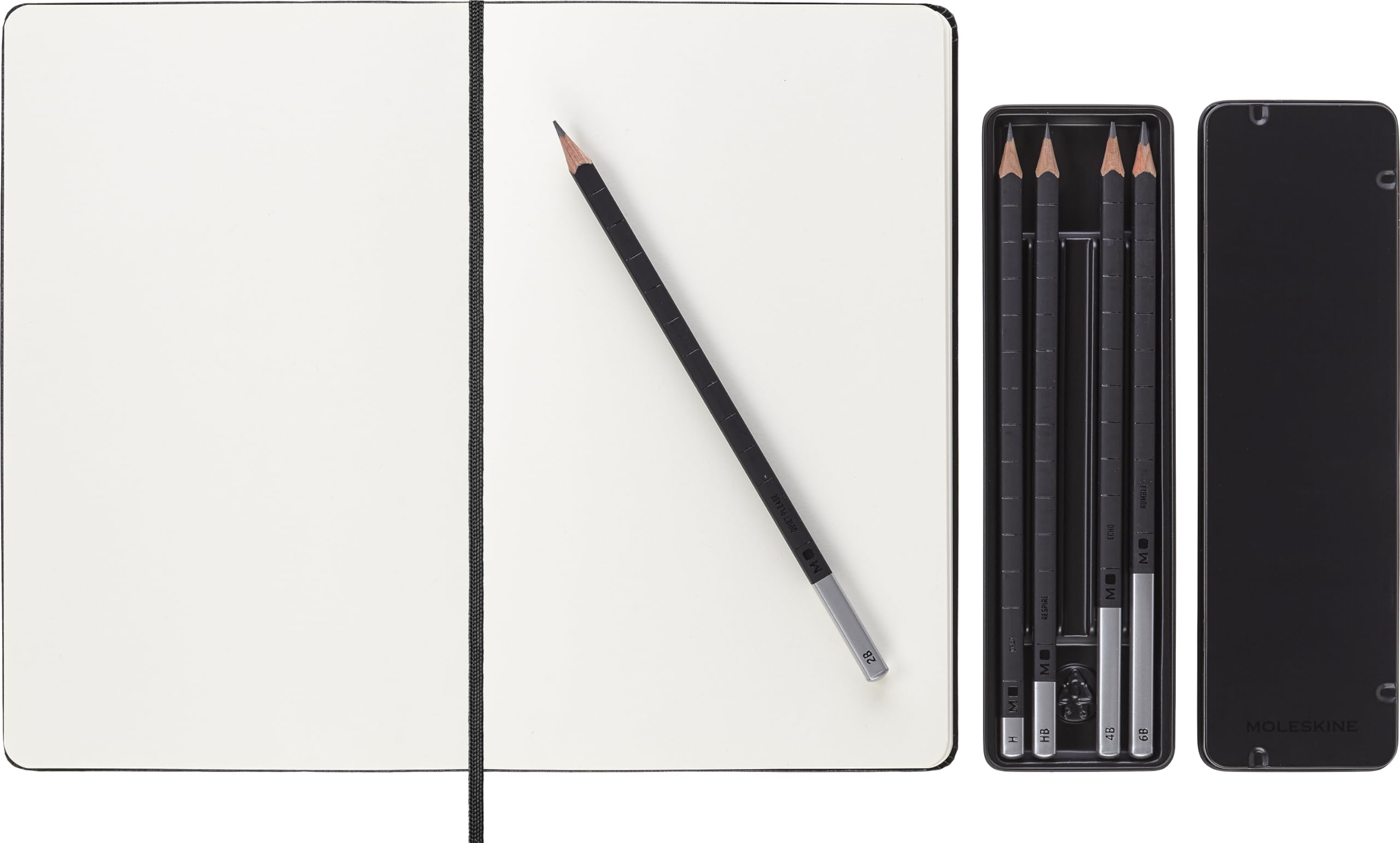 Moleskine Art Zeichen-Set, mit Set mit Skizzenbuch und Zeichenstiften, Schwarz, Large 13 x 21 cm