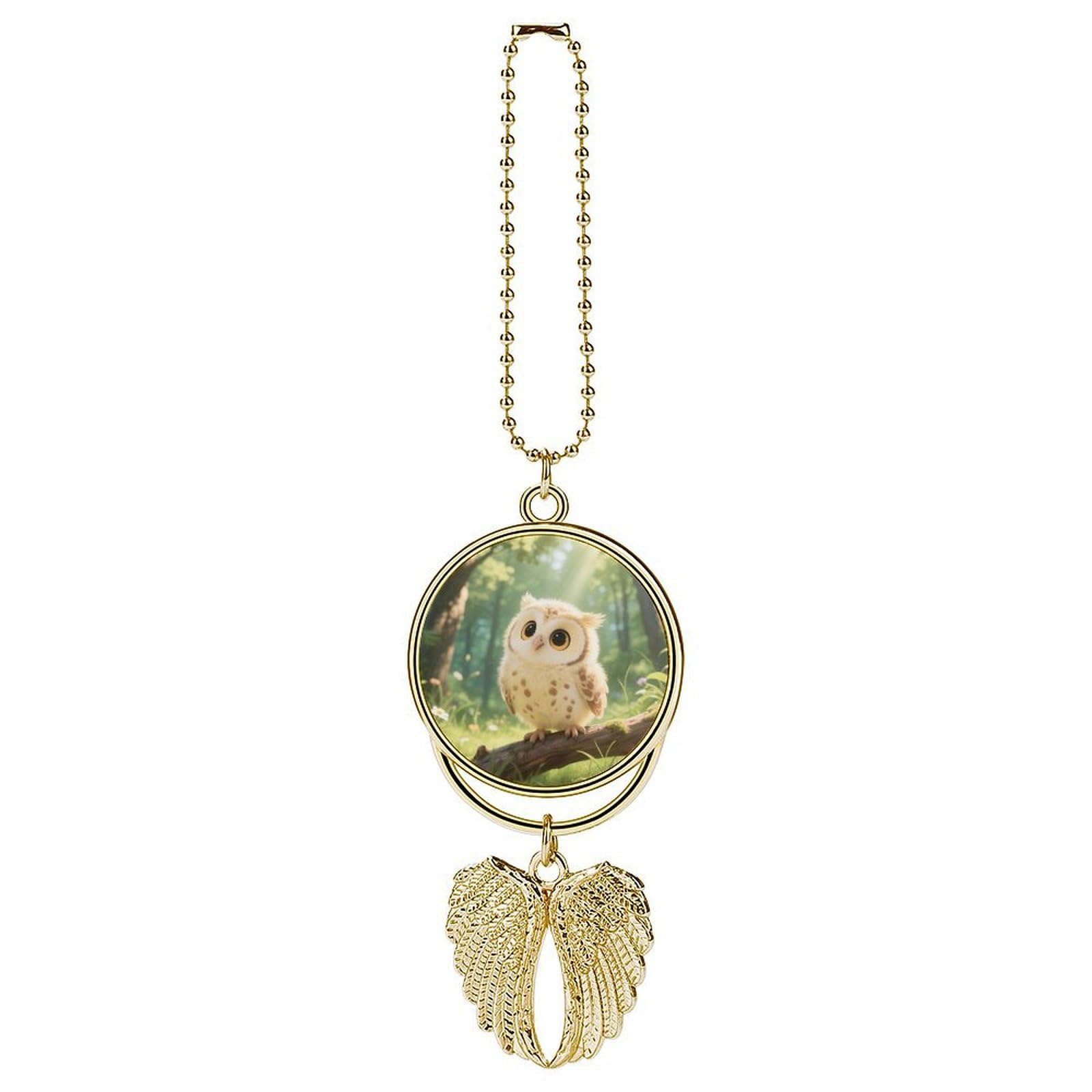Car Charm Zinc Alloy Rearview Mirror Hanging Ornament Premium Metal Cute Owl Cub Car Pendant for Auto Interior Decor Accessories,Unique Gift for Adult,Golden-Style