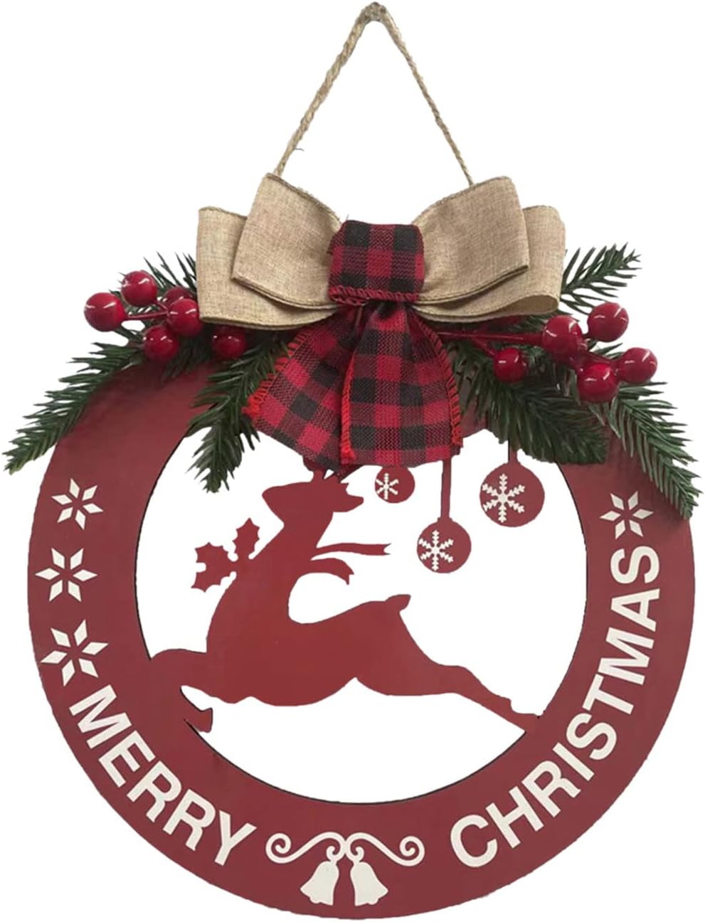 FRAKYEN Corona de Navidad de madera con nudos de lazo para pared interior exterior, ventana, festival, Acción de Gracias, otoño, decoración de otoño